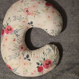 Boppy Pink and Cream Accent Pillow with Floral Design
